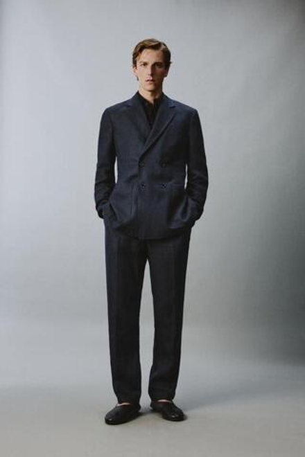 ZARA КОСТЮМНЫЕ БРЮКИ ИЗ 100% ЛЬНА В ЕЛОЧКУ, ИНДИГО