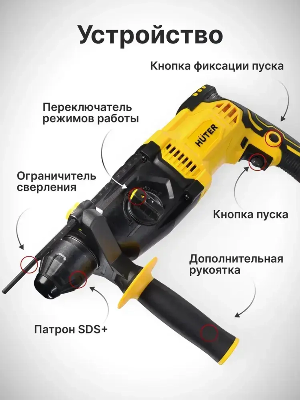 Перфоратор электрический Huter, 1000Вт, 5Дж, SDS-Plus, в кейсе, П-5010