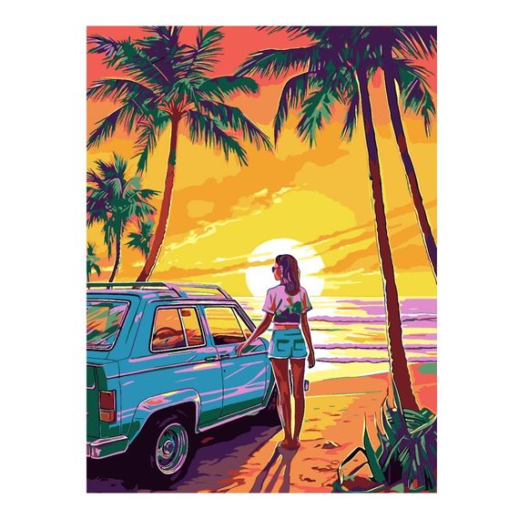 Nömrəli Rəngləmə Lori Çərçivədə  30*40 СМ &quot;Закат на берегу&quot;