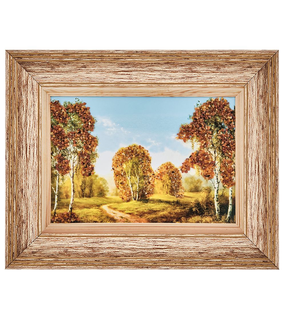 AMB-01/84 Картина «Прощание с летом» (с янтарной крошкой) пласт.рамка 33х42см