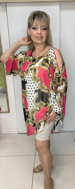 Цветная туника-платье с разрезами по рукавам+топик