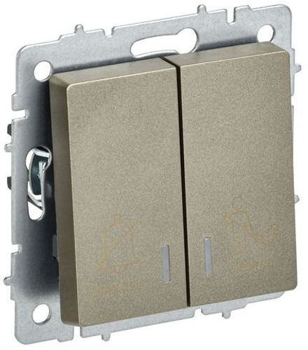 Выключатель 2-кл. BRITE 10А ВС10-2-9-БрШ для отелей с индик. механизм шампань IEK BR-V20-2-10-K37