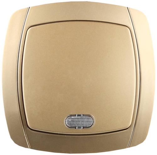 Выключатель СВЕТОЗАР ″АКЦЕНТ″ одноклавишный в сборе, с подсветкой, цвет золотой металлик, 10А/~250В