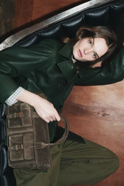 ZARA КОЖАНАЯ СУМКА С КАРМАНАМИ, ЗЕЛЕНЫЙ