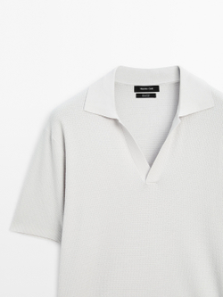 Massimo Dutti Вязаная футболка-поло с V-образным вырезом, цвет льда