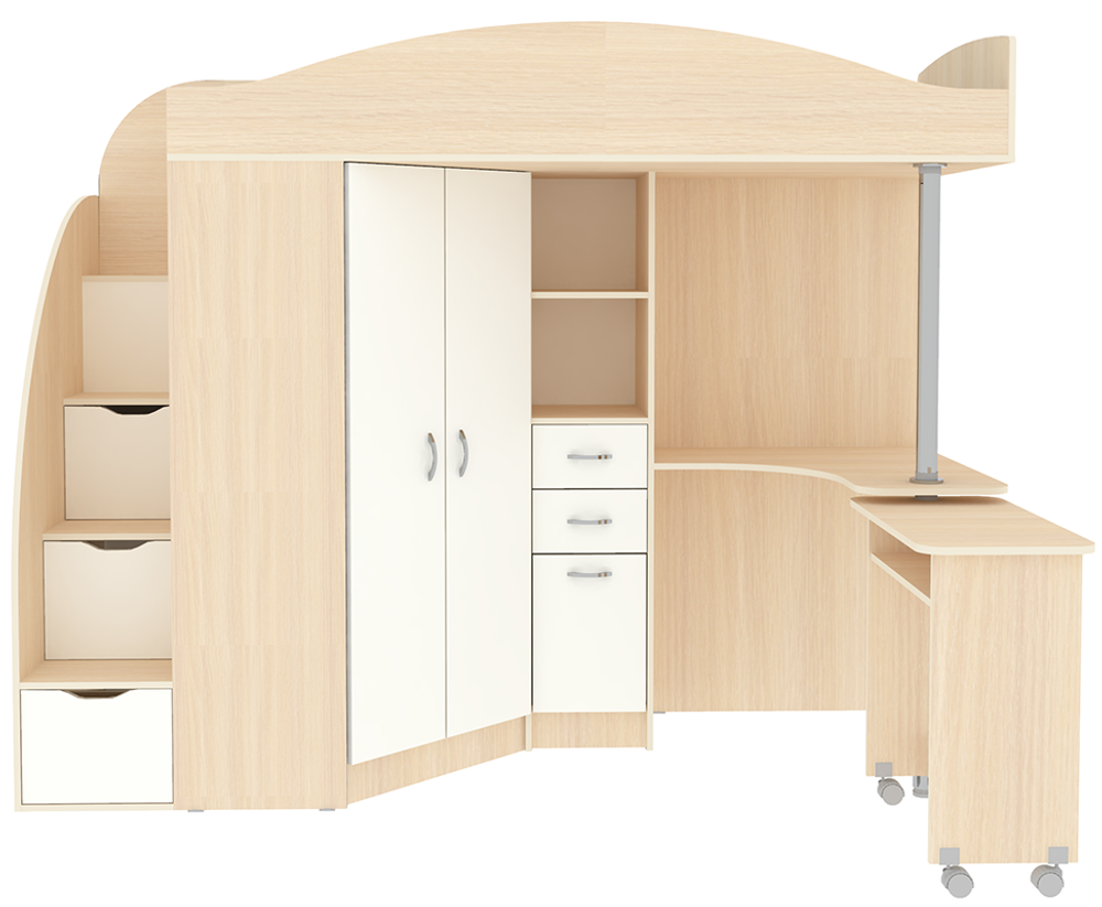 Кровать-чердак КарИВи Юниор 4  Дуб Молочный Белый