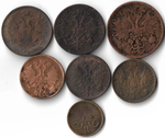 Набор медных монет 1851-1861 года (7 монет) 1, 2, 3 и 5 копеек (VG-F)