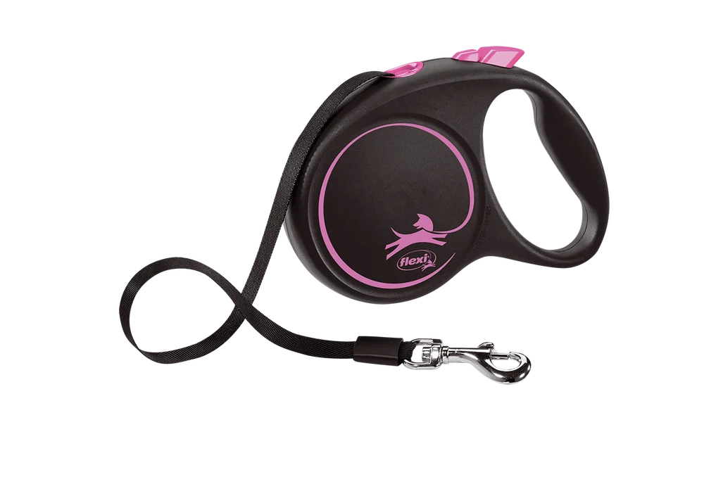 Поводок-рулетка Flexi Black Design tape M 5m 25 kg pink