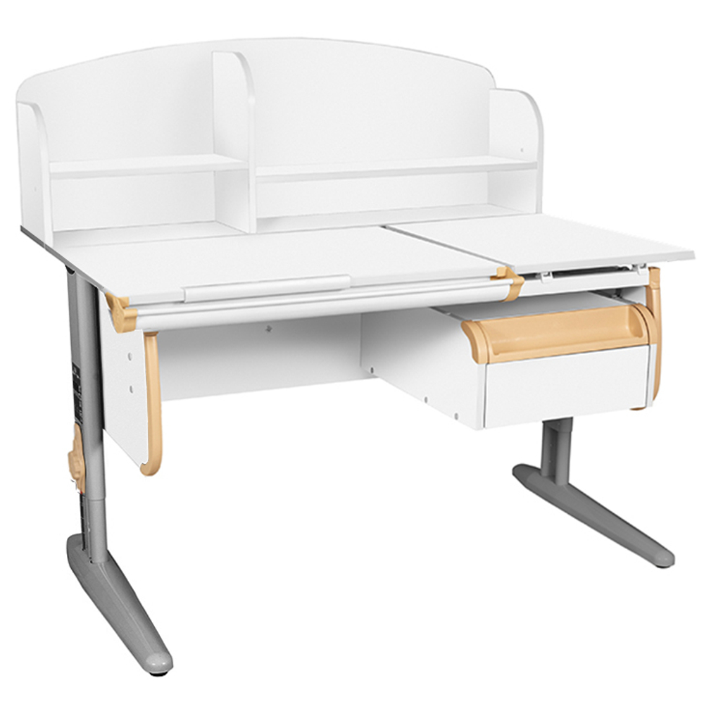 Растущая парта Дэми СУТ 25 с задней полкой СУТ.34.390 и навесной тумбой (1200×880 мм)