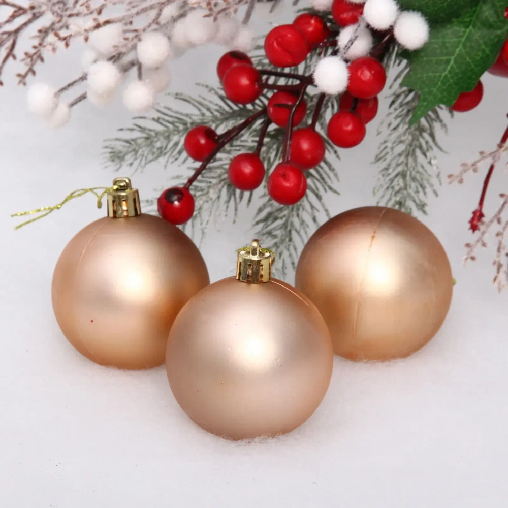 Новогодние шары 6 см (набор 3 шт) «Матовый», шампань