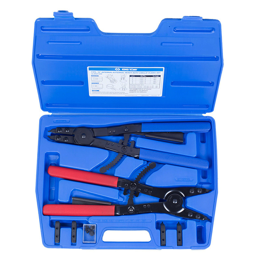 KING TONY (45211PP) Набор съемников стопорных колец, сменные насадки, кейс, 11 предметов