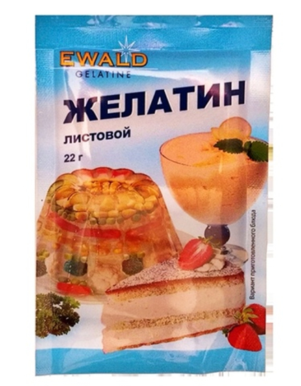 Желатин листовой 220+ bloom, EWALD 22 г