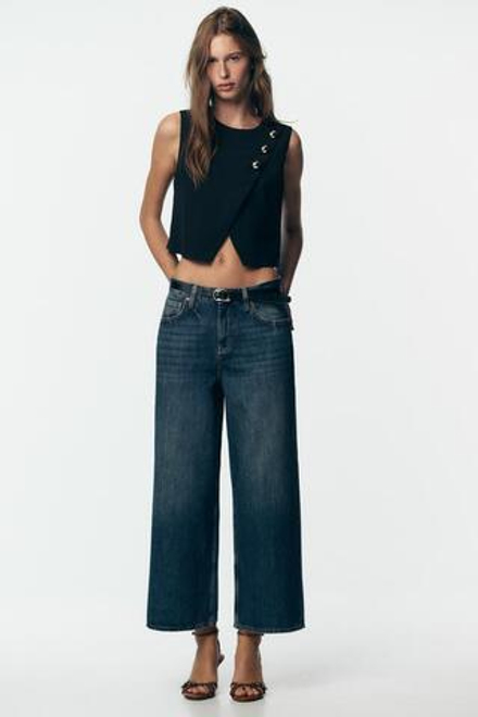 ZARA ДЖИНСЫ-КЮЛОТЫ Z1975 С ВЫСОКОЙ ПОСАДКОЙ И РЕМНЕМ, СИНИЙ