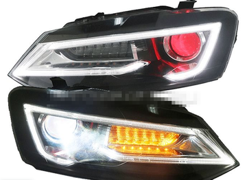 Передние фары Фольксваген Поло 2010-2019 V7 type [Комплект Л+П; яркие ходовые огни; светодиодные; биксеноновая линза; динамичный поворотник]