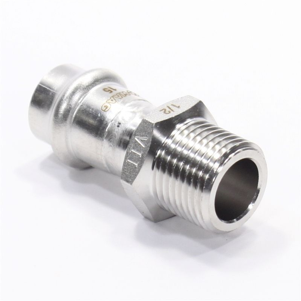 Переходник 15-1/2", WAAG Heavy Inox, пресс-резьба, нар., сталь нержавеющая