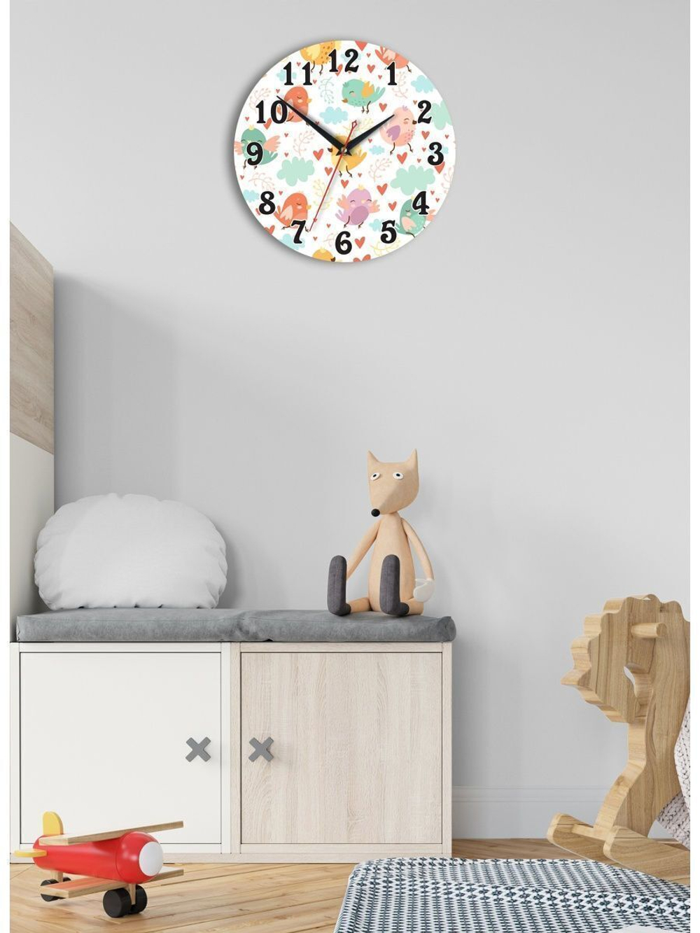 Часы детские настенные большие из МДФ 42 см плавный бесшумный механизм Декор для дома, подарок