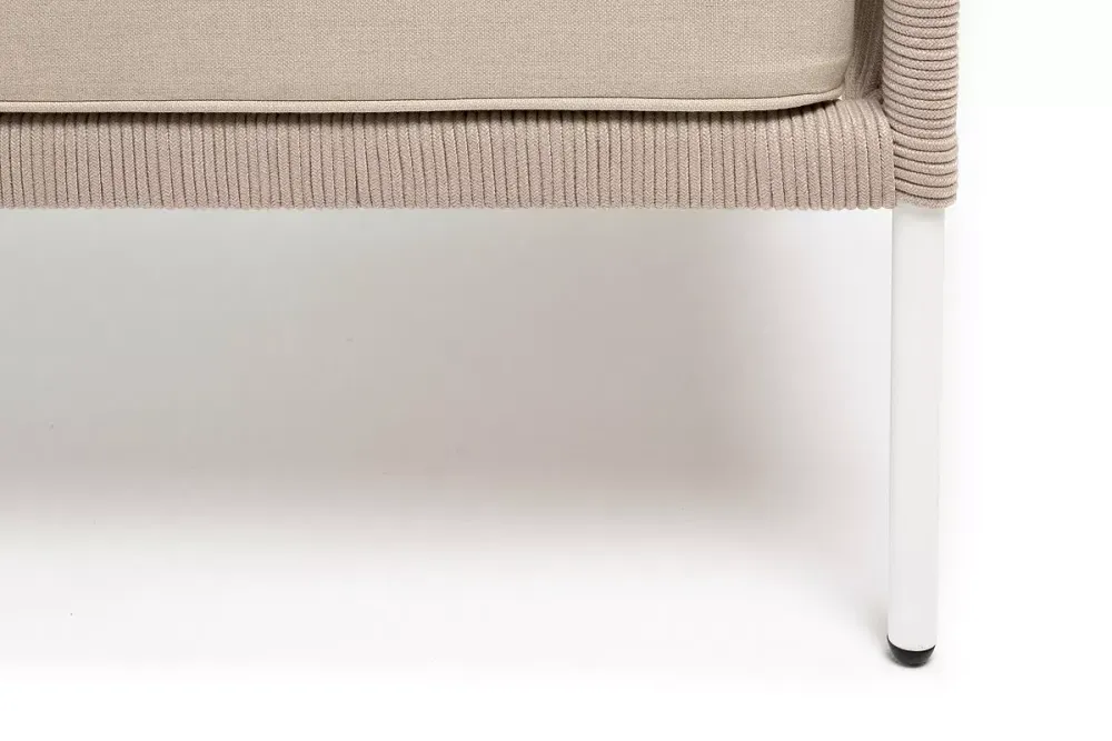 "Канны" кресло плетеное из роупа, каркас алюминий белый муар, роуп бежевый круглый, ткань бежевая 15052