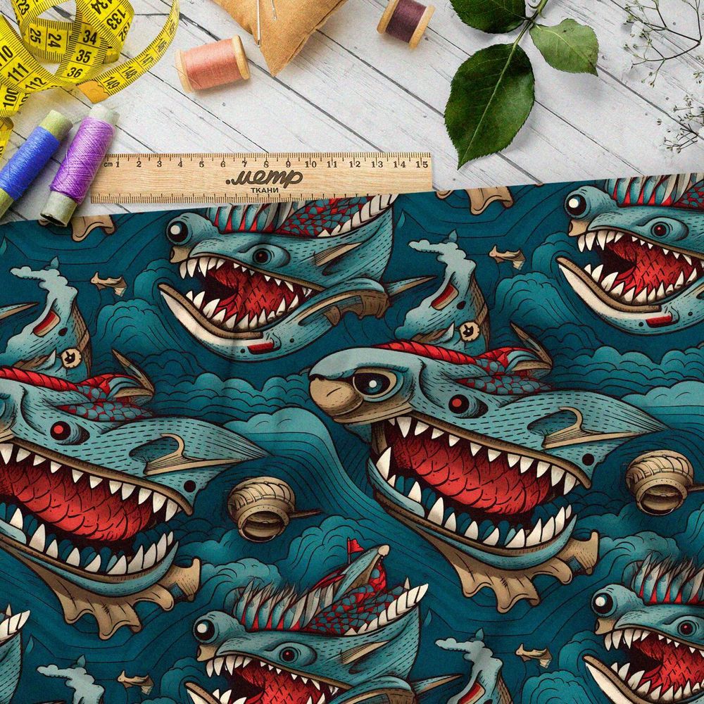 Ткань премиум сатин фантазийные океанские монстры