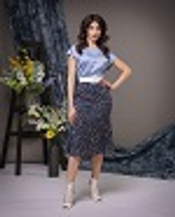 02-01-22 SS Юбка шёлковая годе, синий с белым рисунком S