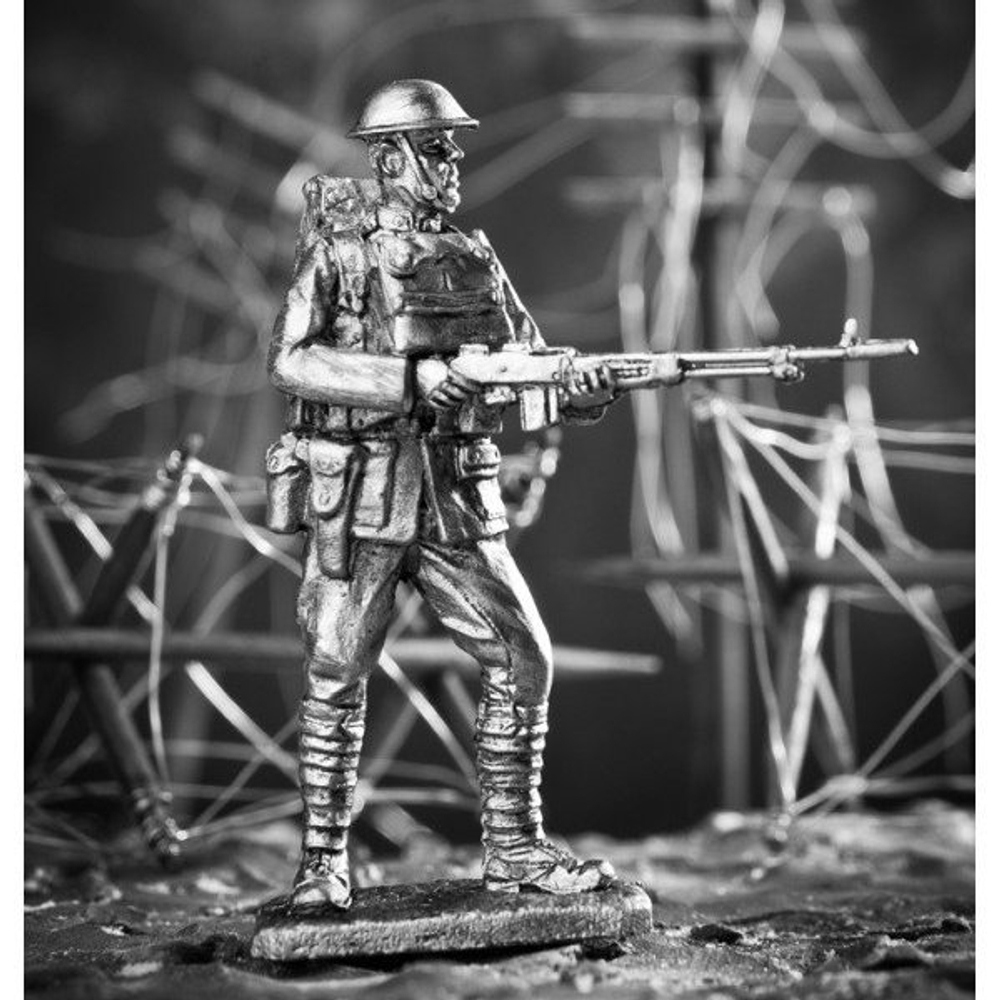 Оловянный солдатик Солдат американского экспедиционного корпуса с автоматической винтовкой Браунинга, 1918 г.