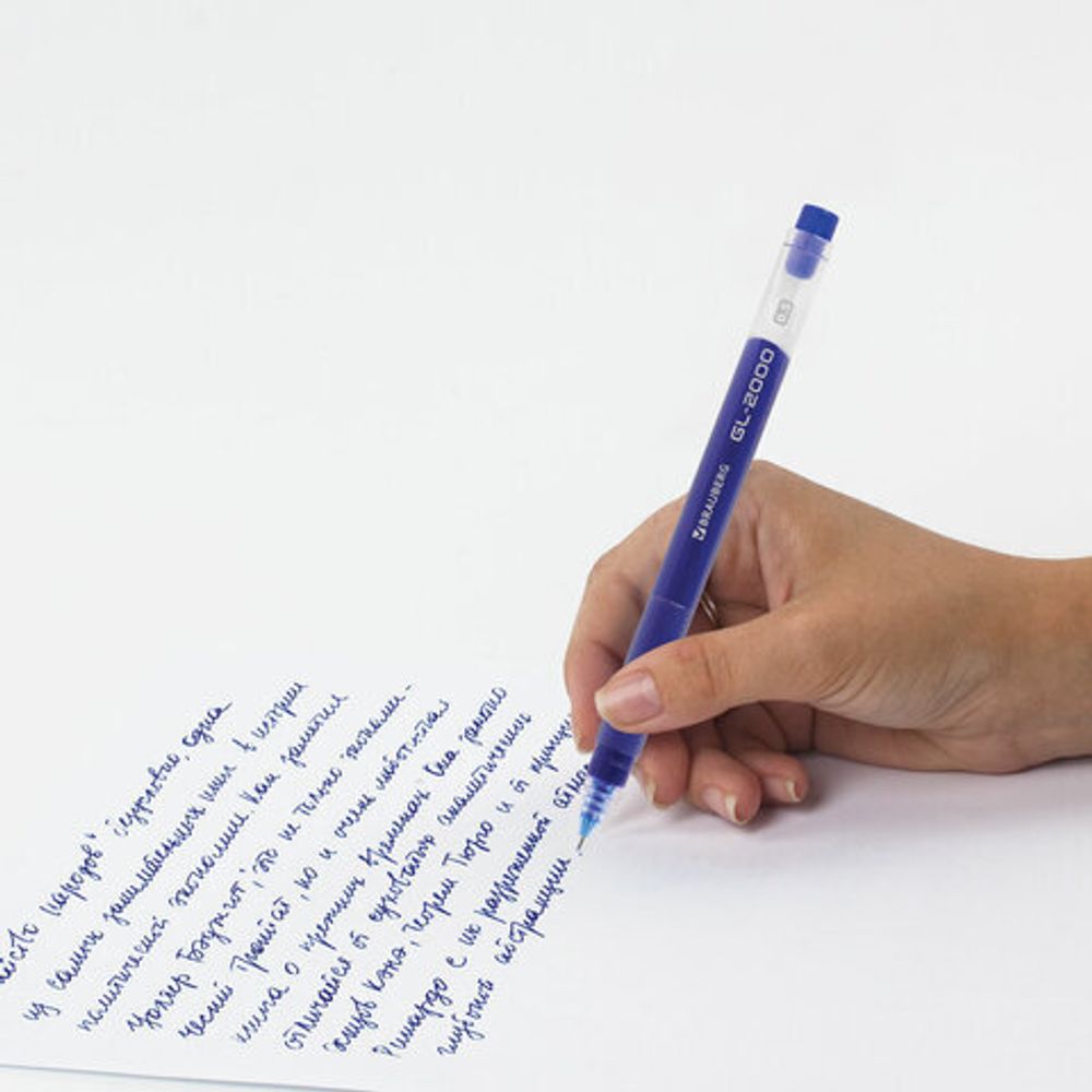Ручка гелевая BRAUBERG "GL-2000", СИНЯЯ, японские чернила, длина письма 2000 метров, линия письма 0,35 мм, 144218