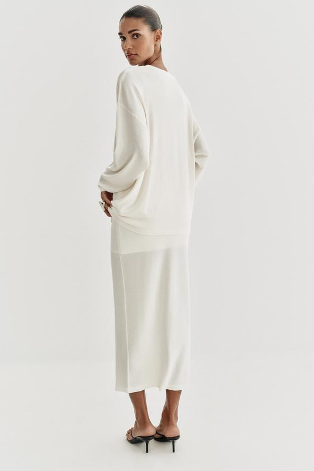 ZARA ЮБКА МИДИ ИЗ ТОНКОГО ТРИКОТАЖА, БЕЛЫЙ