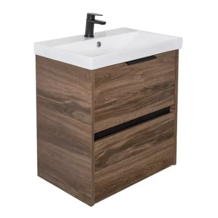 Подвесная тумба-умывальник Comforty Селенга-60 дуб тёмно-коричневый с раковиной CF19696BX-60