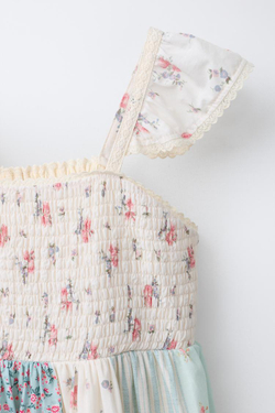 ZARA ПЛАТЬЕ ПЭЧВОРК С ЦВЕТОЧНЫМ КРУЖЕВОМ, ЦВЕТ МОРСКОЙ ВОЛНЫ