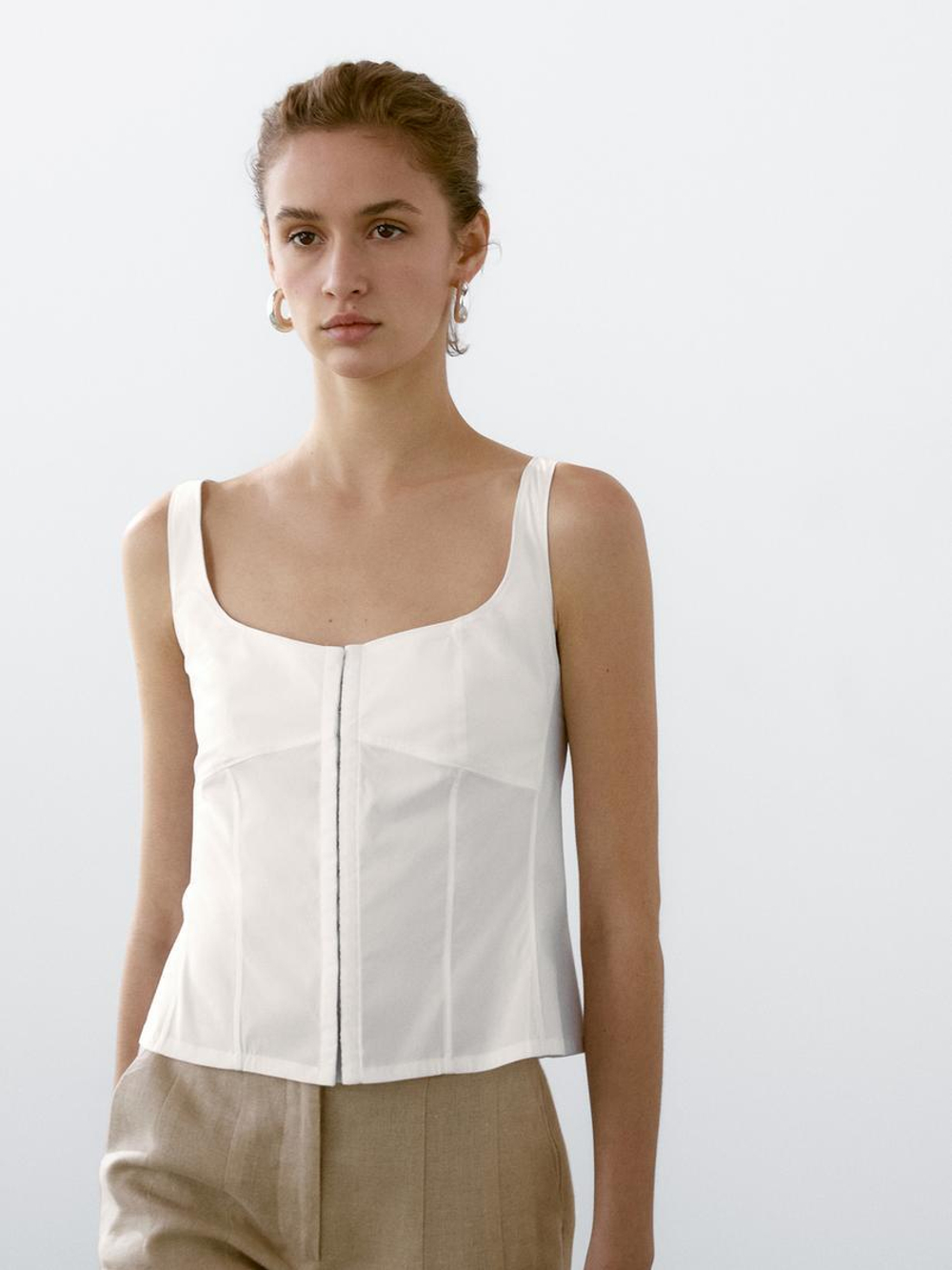 Massimo Dutti Топ-корсет из смесового хлопка, белый
