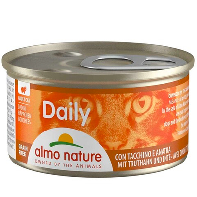 Almo Nature консервы для кошек "Daily" с индейкой и уткой (мусс) 85 г банка