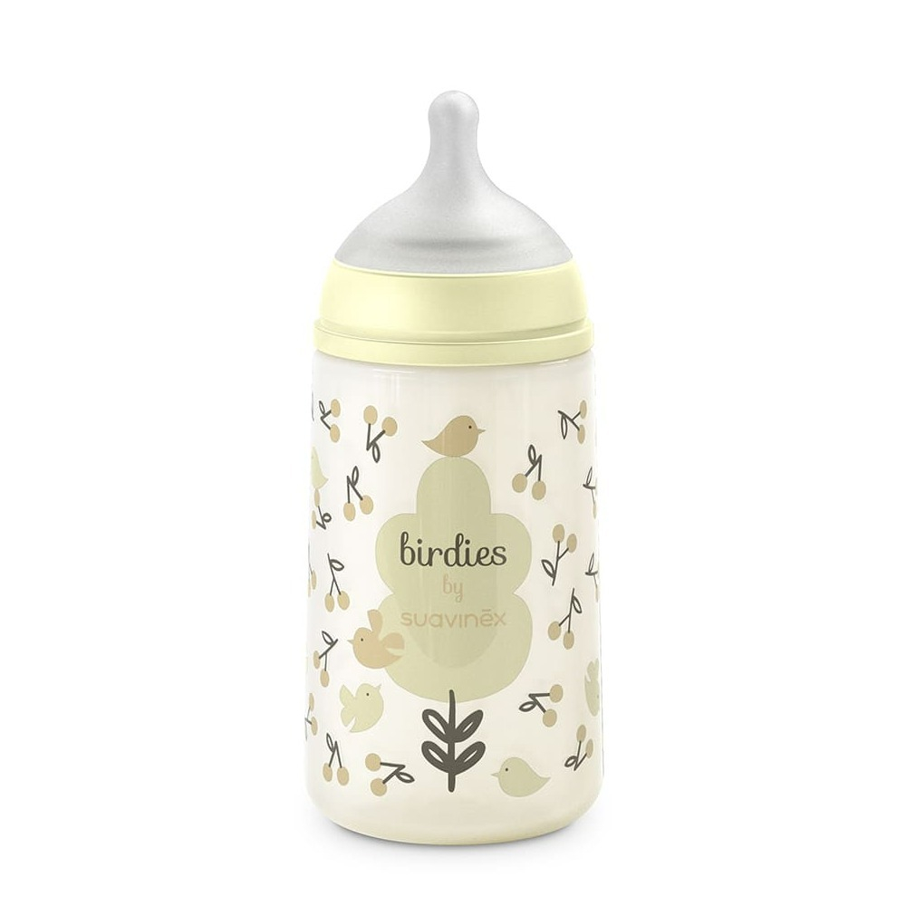 Бутылочка для кормления Suavinex Birdies 270 мл, желтая, 3 мес+