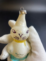Ёлочная игрушка Заяц, герои сказок, стекло, подвесная, винтаж СССР 1960-1990 гг