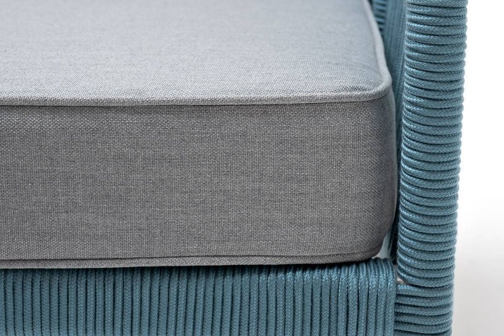 "Канны" кресло плетеное из роупа, каркас алюминий светло-серый (RAL7035) муар, роуп бирюзовый круглый, ткань светло-серая