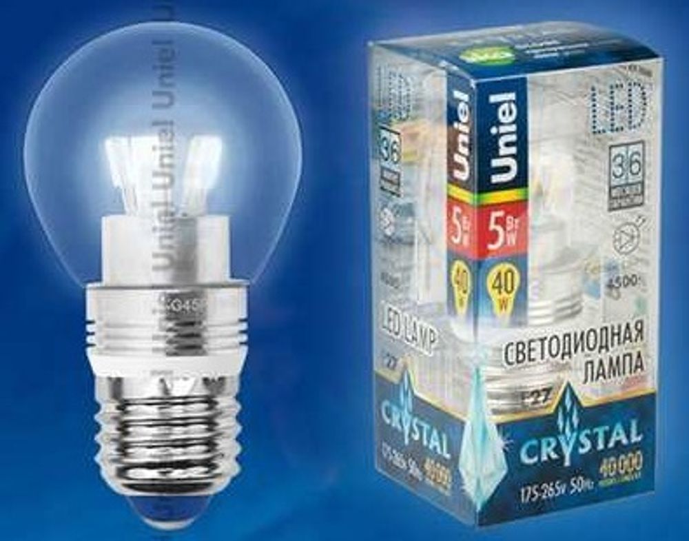 LED-G45P-5W/NW/E27/CL ALC02SL PROMO Лампа светодиодная, в составе набора из 3шт. Форма шар, прозрачная колба. Серия Crystal. Материал корпуса алюмин