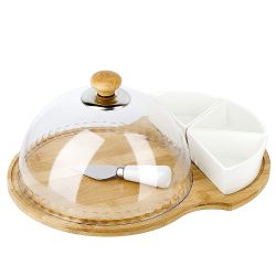 Блюдо сервировочное с крышкой и ножом " " на бамбуковой подставке 33,5*23*15см. нож l=12см.