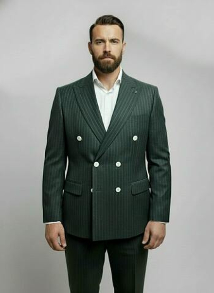 Мужской костюм двубортный (зеленый) В39