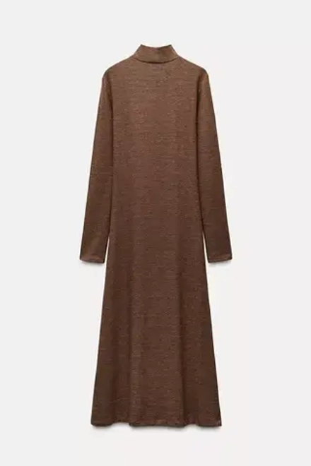 ZARA ПЛАТЬЕ МИДИ ИЗ МЯГКОЙ ТКАНИ, РОЗОВАТО-КОРИЧНЕВЫЙ