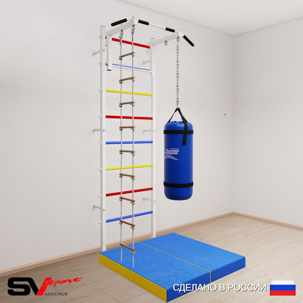 Шведская стенка Sv Sport усиленная 6115 (Турник стандарт/Лестница/Цепь/Мешок 15кг/Мат 1м)