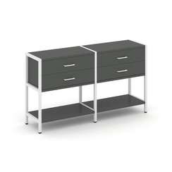 Shelf System Двухсекционный стеллаж двухярусный с ящиками SN.STM-222 Антрацит/Металл Белый 1590*400*