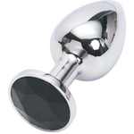 Серебристая анальная пробка с черным кристаллом - 7,6 см. (Цвет: черный)