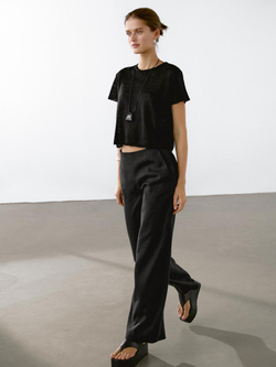 Massimo Dutti Ажурная футболка из смесового льна, черный