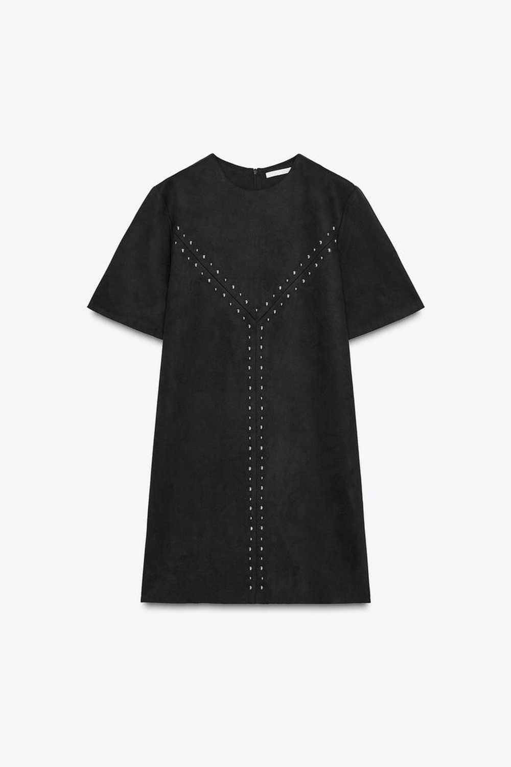 ZARA ПЛАТЬЕ ПОД ЗАМШУ С ЗАКЛЕПКАМИ, ЧЕРНЫЙ