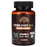 YumVs, Strong Earth Kids Organic Gummies, Vitamin D3, Strawberry & Raspberry, 25 mcg (1,000 IU), 60 Gummies