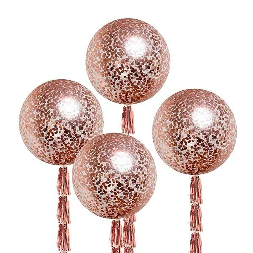 Большой шар сфера розовое золото с конфетти - 60 см