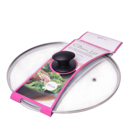 Крышка 28 см. стеклянная универсальная Kamille КМ-0648L с металлическим ободком