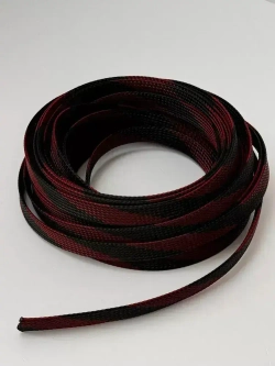 Оплетка кабельная из полиэстера змеиная кожа 12, 10-22мм, черно-красная, 10м