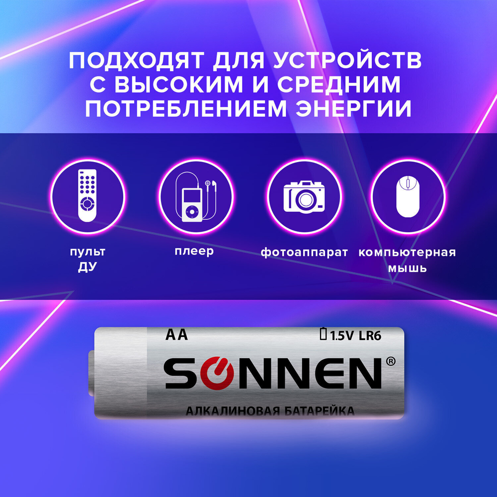 Батарейки комплект 2 шт. SONNEN Alkaline АА (LR6 15А) алкалиновые пальчиковые блистер (24 штуки в упаковке)
