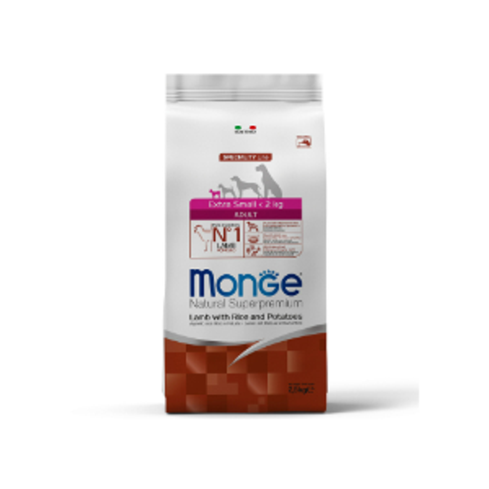 Сухой корм для взрослых собак миниатюрных пород из ягненка с рисом и картофелем Monge Dog Speciality Line Extra Small 2,5кг