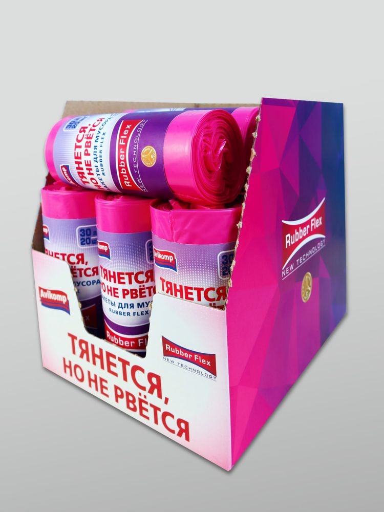 Мешки для мусора 30 л, AVIKOMP ПВД RUBBER FLEX (тянется, но не рвется) размер 510*530 мм, толщина 19 мкм, в ролике 20 мешков