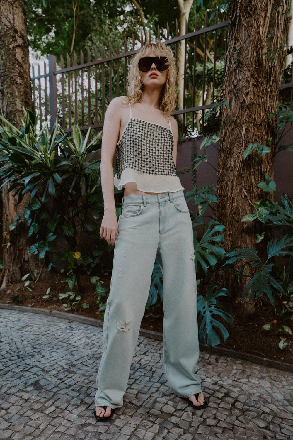 ZARA ТОП С ПАЙЕТКАМИ И БЛЕСТЯЩЕЙ НИТЬЮ, ЭКРЮ